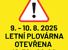 Změna provozní doby letní plovárny 9.-10.8.2025